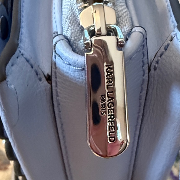 Karl Lagerfeld Sky Blue Crossbody Bag with Pearl and Silver Accents - Picture 5 of 10